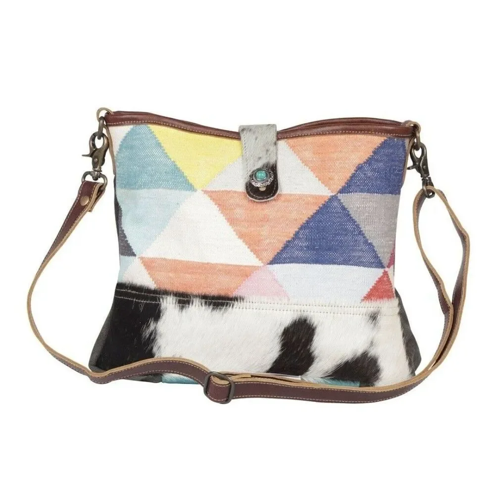 Myra Bag Handmade Chromo Shoulder Bag Upcycled Canvas & Cowhide Leather